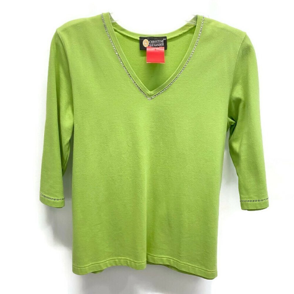 Christine Alexander Lime Green w/Crystals Shirt